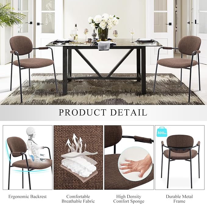 COLAMY Modern Dining Chairs Set of 4, Dining Armchairs Set of 4, Chair Set of 4 for Dining Table, Upholstered Fabric Dining Chairs with Back for Kitchen,Dining Room,Restaurant,Shop, Brown - LeafyLoom