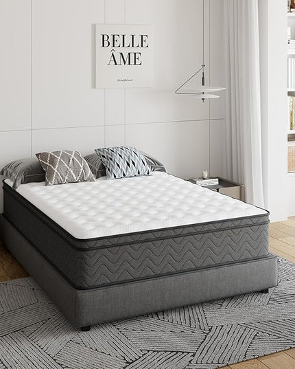 Full Mattress, 12 Inch Innerspring Hybrid Mattress in a Box, Individually Pocket Coils for Motion Isolation & Cool Sleep, Queen Bed for Back Pain,CertiPUR-US,100 Nights Trial - LeafyLoom