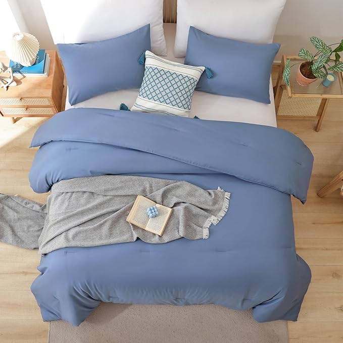 ROSGONIA Twin Comforter for College Girls Boys Slate Blue,1 Blue Comforter & 1 Pillowcase All Season Kids Comforter Sets Lightweight Dorm Bedding - LeafyLoom