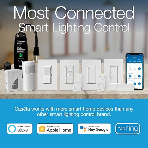 Lutron Caseta Orginal Smart Switch Kit, 2 Smart Light Switches, Pico Remote, Wall Plate Adaptor, & Smart Hub, Works with Alexa, Apple Home, Google Home, 3 Way, 5 Amp, Neutral Required, P-BDG-PKG2WS-WH Lutron