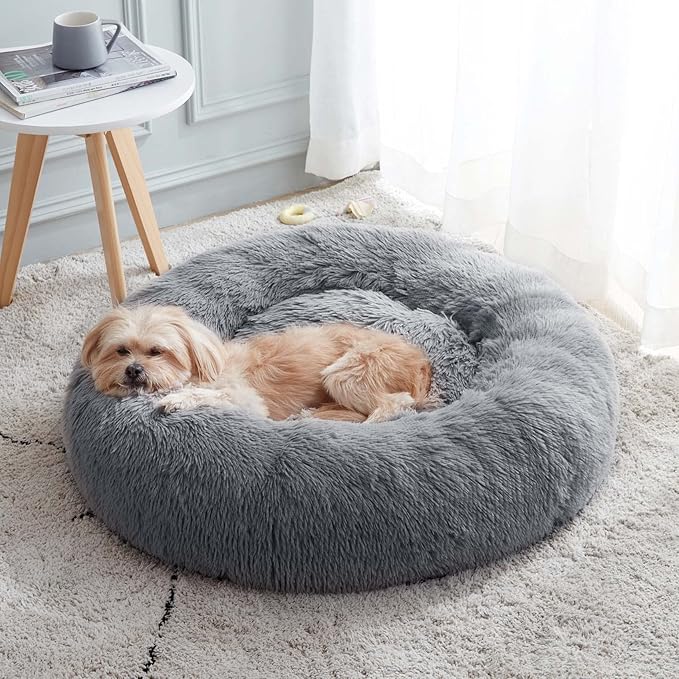 WESTERN HOME WH Calming Dog & Cat Bed, Anti-Anxiety Donut Cuddler Warming Cozy Soft Round Bed, Fluffy Faux Fur Plush Cushion Bed for Small Medium Dogs and Cats (20"/24"/27"/30") WESTERNHOME
