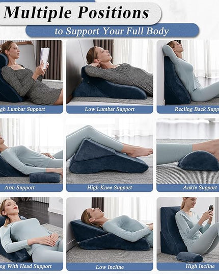 Axelrod Bed Wedge Pillow Set Foam | Adjustable Pillows for Back, Leg and Knee Pain Relief | Post Surgery Ortho Pillow – Anti Snoring, Heartburn, Acid Reflux & GRED Indigo - LeafyLoom