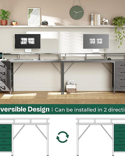 55 Inch Computer Desk with Power Outlets and LED Lights, Gaming Desk with 4 Drawers, Office Desk with Monitor Stand, Study Desk Work Desk for Home Office, Gray - LeafyLoom