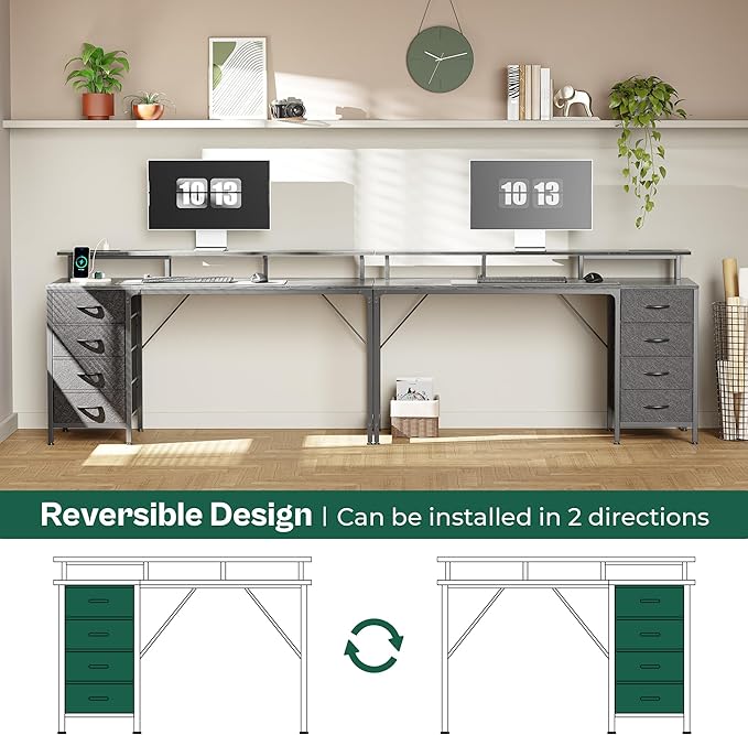 55 Inch Computer Desk with Power Outlets and LED Lights, Gaming Desk with 4 Drawers, Office Desk with Monitor Stand, Study Desk Work Desk for Home Office, Gray - LeafyLoom