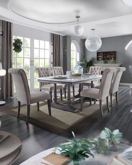 NicBex Dining Table Contemporary Kitchen Table Farmhouse Rustic Dining Table, Marble Top & Gray Oak Finish Rectangular Dining Table, Easy Assembly, Oak - LeafyLoom
