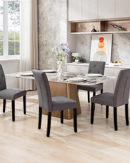 VECELO Upholstered Dining Chairs Set of 2 Modern Fabric and Solid Wood Legs &High Back for Kitchen/Living Room-DGRY - LeafyLoom