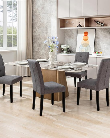 VECELO Upholstered Dining Chairs Set of 4 Modern Fabric and Solid Wood Legs & High Back, Parsons for Kitchen/Living Room-DGRY - LeafyLoom