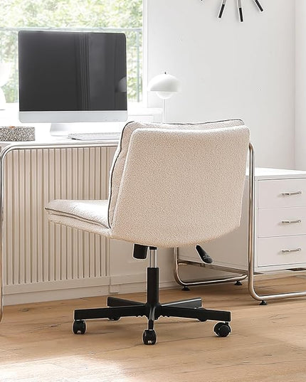 EMIAH Armless Office Desk Chair with Wheels Faux Fur Vanity Mid-Back Ergonomic Home Computer Comfortable Adjustable Swivel Furry Task Chair with Thickened Cushion - LeafyLoom