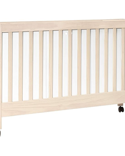 Babyletto Maki Full-Size 2-in-1 Portable Folding Crib with Toddler Bed Conversion Kit in Washed Natural, Greenguard Gold Certified - LeafyLoom