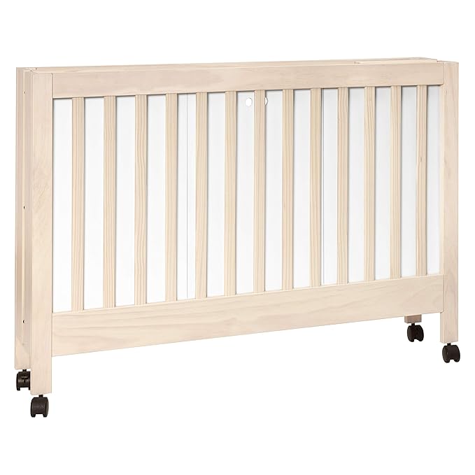 Babyletto Maki Full-Size 2-in-1 Portable Folding Crib with Toddler Bed Conversion Kit in Washed Natural, Greenguard Gold Certified - LeafyLoom