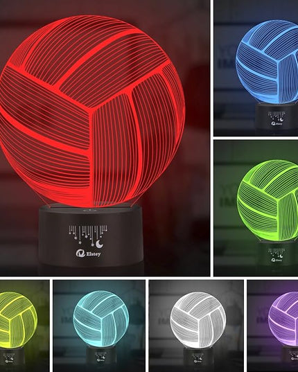 Elstey Volleyball 3D Lamp Optical Illusion Night Light, 7 Color Changing Touch Switch Acrylic Flat & ABS Base & USB Cable Decoration Lamps for Christmas Gift - LeafyLoom