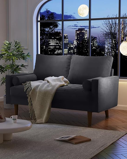 Velvet Furniture for Small Spaces, Mid-Century Modern Loveseats for Living Room, Love Seat Couch Sofas, 58 Inches, Grey - LeafyLoom