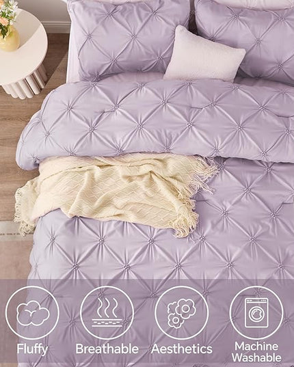 BEDELITE Light Purple Twin Comforter Set for Girls - 2 Peices Boho Pintuck Bedding Comforter Sets, Lightweight Soft & Warm Twin Bedding Sets with 1 Pillowcase for All Season - LeafyLoom