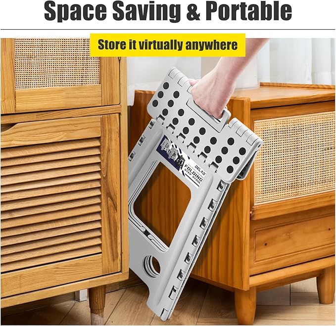 Delxo Folding Step Stool 17.5 Inch,Heavy Duty Step Stools for Adults,Non Slip Folding Stool with Handle,Premium Portable Foldable Step Stool for Kitchen Bathroom Bedroom Up to 400LBS,(Grey,1PC) - LeafyLoom