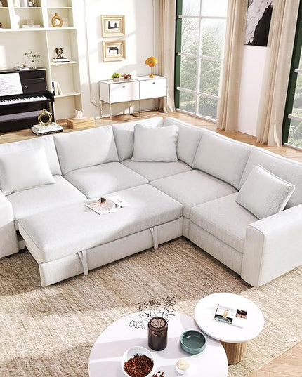 Extra Wide Deep Seat Convertible Sleeper Sectional Sofa Pull Out Couch Bed , L Shaped Upholstered Reversible Corner Lounge Sofabed , 2 IN 1 Pullout Sofa&Couches with Thicked Cushions for Living Room - LeafyLoom