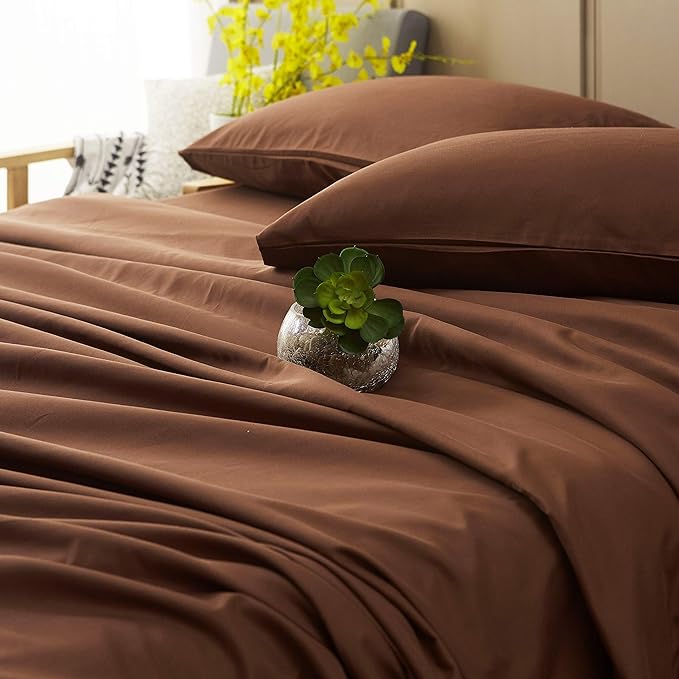 SONORO KATE Bed Sheet Set Super Soft Microfiber 1800 Thread Count Luxury Egyptian Sheets 18-Inch Deep Pocket Wrinkle -3 Piece(Twin XL Brown) - LeafyLoom
