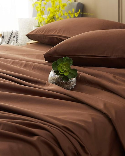 SONORO KATE Bed Sheet Set Super Soft Microfiber 1800 Thread Count Luxury Egyptian Sheets 18-Inch Deep Pocket Wrinkle-4 Piece(Full XL Brown) - LeafyLoom