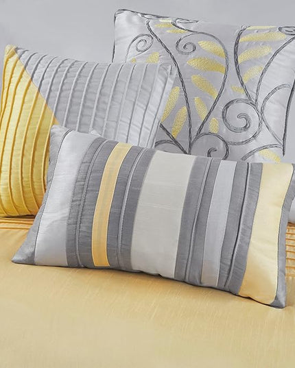 Madison Park Amherst Faux Silk Comforter Set-Casual Contemporary Design All Season Down Alternative Bedding, Matching Shams, Bedskirt, Decorative Pillows, King(104"x92"), Yellow, 7 Piece (MP10-2449) - LeafyLoom