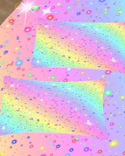 Girls Comforter Set Queen, Rainbow Bedding Set, Galaxy Twinkle Bedding for Kids Teens, Colorful Pastel Bedding Set, 5 pcs Bed in A Bag Queen, Kids Princess Bedding Set for Girls - LeafyLoom