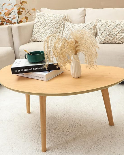 FIRMINANA Small Oval Coffee Table Mid Century Modern for Living Room Center Minimalist Display Coffe Table,Nature Wood,18.9" D x 33.47" W 15.75" H - LeafyLoom