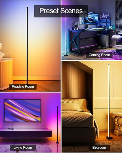 Corner Floor Lamp, LED Floor Lamp RGB+ICW Light with Music Sync 56" Smart LED Corner Lamp App and Remote Color Changing Corner Light for Living Room Bedroom Gaming Rooms and Etc.(1 Pack) - LeafyLoom