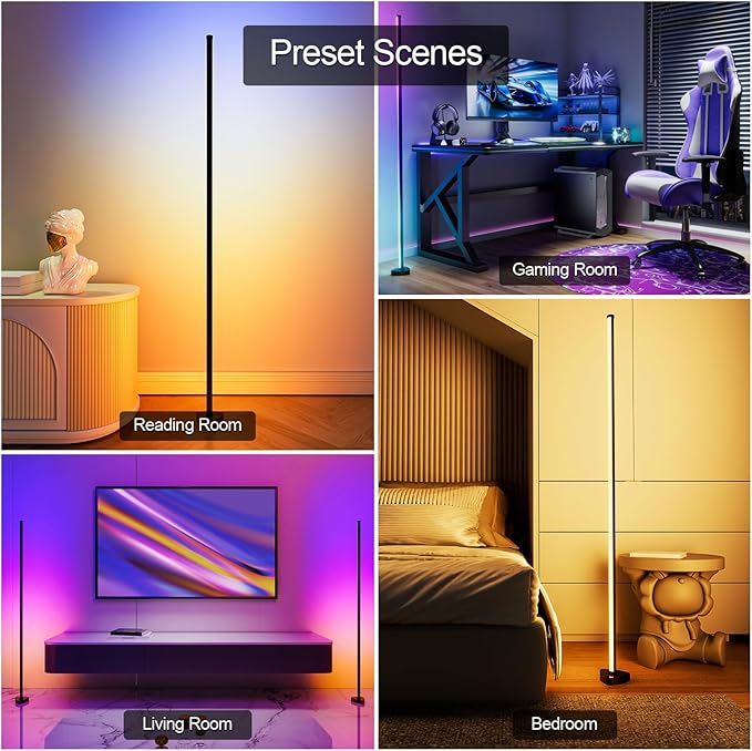 Corner Floor Lamp, LED Floor Lamp RGB+ICW Light with Music Sync 56" Smart LED Corner Lamp App and Remote Color Changing Corner Light for Living Room Bedroom Gaming Rooms and Etc.(1 Pack) - LeafyLoom