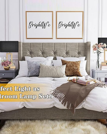 Black Table Lamps Set of 2 with Dual USB Ports,3-Way Dimmable Touch Control Bedside Lamps,Modern Bedroom Table Lamp for Living Room,Nightstand LED Bulbs Included - LeafyLoom