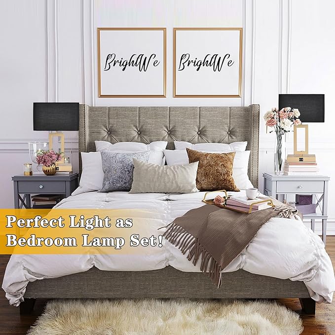 Black Table Lamps Set of 2 with Dual USB Ports,3-Way Dimmable Touch Control Bedside Lamps,Modern Bedroom Table Lamp for Living Room,Nightstand LED Bulbs Included - LeafyLoom