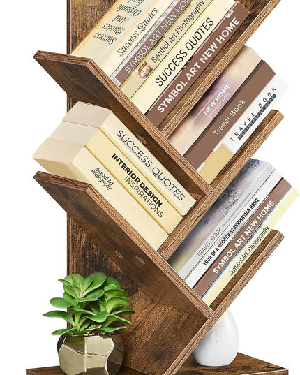 VASAGLE Tree Bookshelf, 5-Tier Bookcase, Small Bookshelf, Space-Saving Corner Shelf, Book Tree, Holds Books, CDs, Games, for Bedroom, Living Room, Home Office, Rustic Brown ULBC183X01 - LeafyLoom