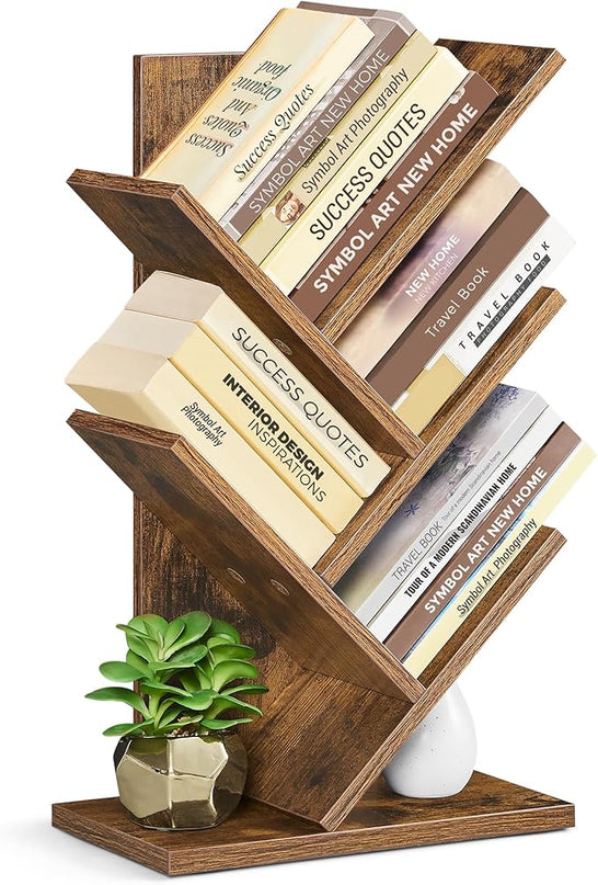 VASAGLE Tree Bookshelf, 5-Tier Bookcase, Small Bookshelf, Space-Saving Corner Shelf, Book Tree, Holds Books, CDs, Games, for Bedroom, Living Room, Home Office, Rustic Brown ULBC183X01 - LeafyLoom