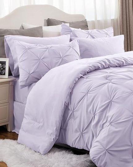 Bedsure California King Comforter Set - Cal King Bed Set 7 Pieces, Pinch Pleat Light Purple Cali King Bedding Set with Comforter, Sheets, Pillowcases & Shams - LeafyLoom