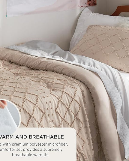 Bedsure Twin/Twin XL Comforter Set - Warm Tan Boho Twin Extra Long Comforter Set for College, Shabby Chic Dorm Bedding Set, 2 Pieces Modern Farmhouse Bed Set, includes 1 Pillow Sham - LeafyLoom