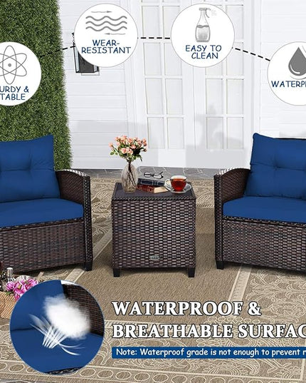 3 PCS Patio Furniture Set, OneSize, Navy - LeafyLoom