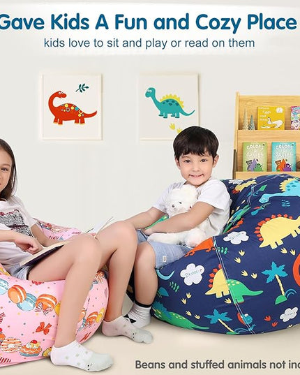 Lukeight Stuffed Animal Storage Bean Bag Chair Cover for Kids, Dinosaur Zipper Beanbag Chair Cover for Organizing Toddler & Kids' Rooms Plush Toys (Dinosaur, Large) - LeafyLoom