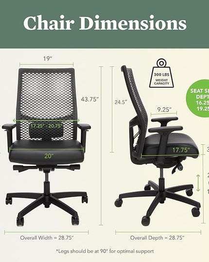 HON Ignition 2.0 ReActiv Office Chair Ergonomic Open Mesh-Style Back for High Airflow & Flex Support - Adjustable Lumbar, Synchro-Tilt Recline, Home Office Computer Desk Chair for Back Pain - Black - LeafyLoom