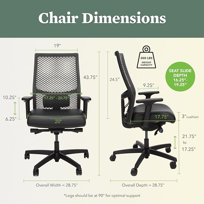 HON Ignition 2.0 ReActiv Office Chair Ergonomic Open Mesh-Style Back for High Airflow & Flex Support - Adjustable Lumbar, Synchro-Tilt Recline, Home Office Computer Desk Chair for Back Pain - Black - LeafyLoom