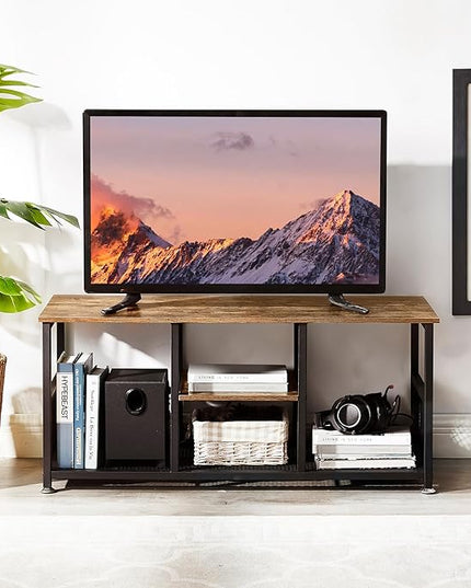 VECELO Industrial 39" TV Stand,3-Tier Console Table, Media Entertainment Center for 47 Inches Television, for Living Room Bedroom, Rustic Brown - LeafyLoom