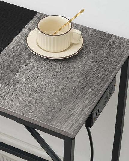 HOOBRO Computer Desk, Home Office Desk with Power Outlet, Modern Study Writing Desk with 3 Hooks for Study Room, Home Office, Sturdy and Stable, Easy to Assemble, Charcoal Gray and Black BC41UDN01 - LeafyLoom