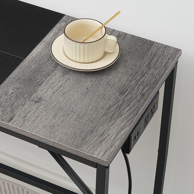 HOOBRO Computer Desk, Home Office Desk with Power Outlet, Modern Study Writing Desk with 3 Hooks for Study Room, Home Office, Sturdy and Stable, Easy to Assemble, Charcoal Gray and Black BC41UDN01 - LeafyLoom