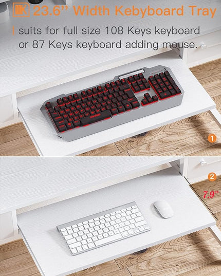 ODK Computer Desk Study Table, 55 Inch Office Desk with Drawers and Keyboard Tray, Study Desk Work Desk with Monitor Shelf, Writing Desk with Storage for Home Office, White - LeafyLoom