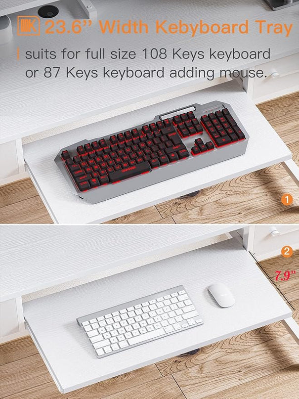 ODK Computer Desk Study Table, 55 Inch Office Desk with Drawers and Keyboard Tray, Study Desk Work Desk with Monitor Shelf, Writing Desk with Storage for Home Office, White - LeafyLoom