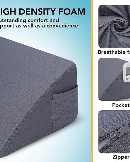 Queen Size (60"x10"x6") Bed Wedge Pillow, Headboard Pillow Wedge,Mattress Wedge, Bed Gap Filler, Memory Foam Bed Wedge with 2 Removable Washable Cover, Gray/White - LeafyLoom