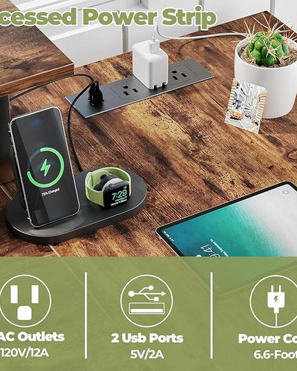 Homieasy L Shaped Computer Desk with Storage File Drawer, Reversible Home Office Desk with Recessed Power Strip and Led Strip, Corner Gaming Desk Work Study Table with Monitor Stand, Rustic Brown - LeafyLoom