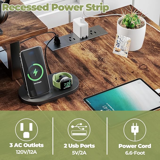 Homieasy L Shaped Computer Desk with Storage File Drawer, Reversible Home Office Desk with Recessed Power Strip and Led Strip, Corner Gaming Desk Work Study Table with Monitor Stand, Rustic Brown - LeafyLoom