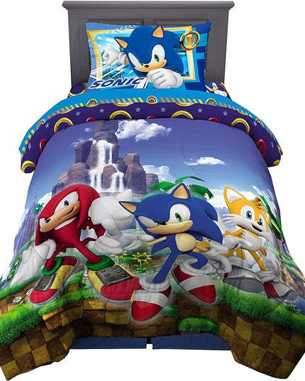 Franco Kids Bedding Super Soft Comforter and Sheet Set, 4 Piece Twin Size, Sonic The Hedgehog, Anime - LeafyLoom