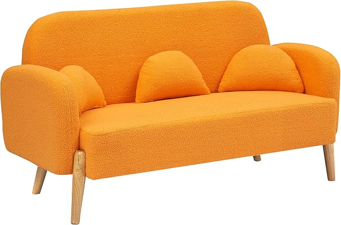 NicBex Sectional Couch Sofa with 3 Lumbar Pillows Teddy Velvet Cloud Couch for Living Room Furniture Sets with Wooden Legs, Modular Sofa for Living Room, Bedroom, Apartment,59.1" L, Orange - LeafyLoom