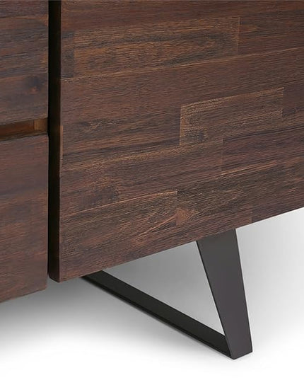 SIMPLIHOME Lowry SOLID ACACIA WOOD and Metal 60 Inch Wide Rectangle Modern Industrial Sideboard Buffet in Distressed Charcoal Brown, For the Dining Room and Kitchen - LeafyLoom
