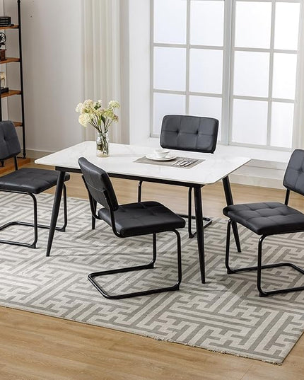 Forevich Mid Century Modern Dining Chairs Set of 4, Leather Kitchen Dining Room Side Chairs Upholstered Armless Accent Chairs with Metal Chrome Legs for Living Room, Bedroom Black - LeafyLoom