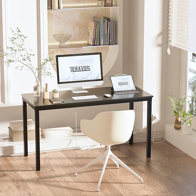 Teraves Computer Desk/Dining Table Office Desk Sturdy Writing Workstation for Home Office(39.37“, Black) - LeafyLoom