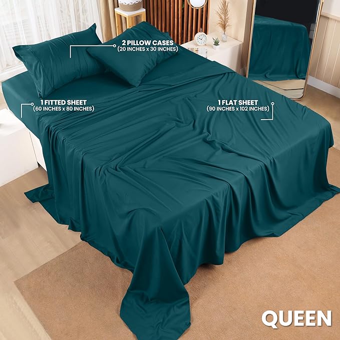 Utopia Bedding Queen Bed Sheets Set - 4 Piece Bedding - Brushed Microfiber - Shrinkage and Fade Resistant - Easy Care (Queen, Teal) - LeafyLoom